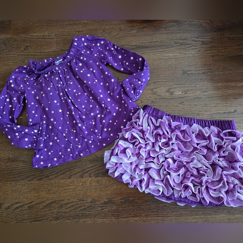 BABY GAP Girls 2Y Purple Star Tee & Tiered Tulle Skirt